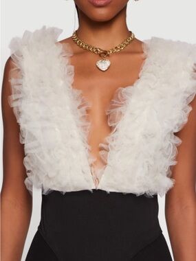 Klesis Ruffled Cream and Black Bodysuit also in red available size medium nwot